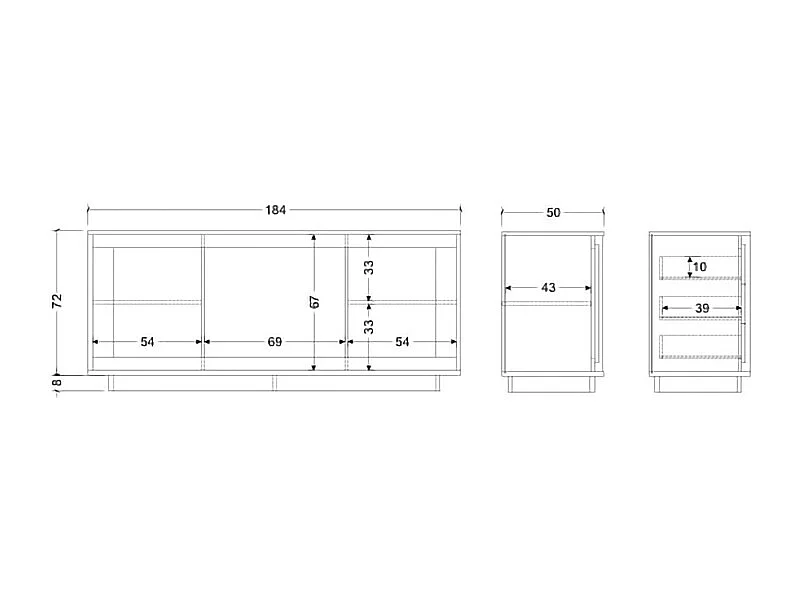 Madia moderna con 3 cassetti 184x80 cm bianco opaco ML55