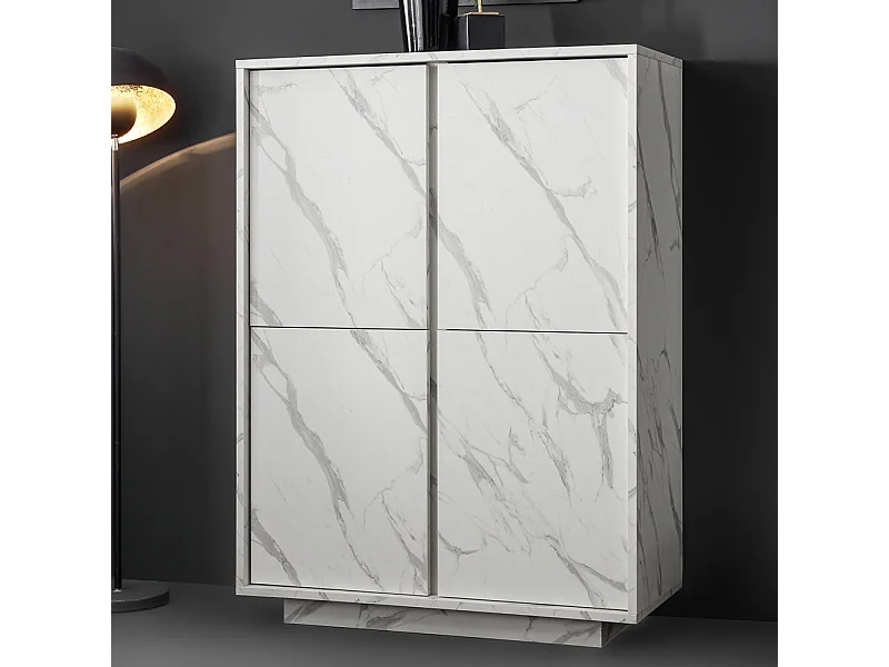 Credenza alta con quattro ante marmorizzate design moderno 92x145 MCL8 marmo chiaro