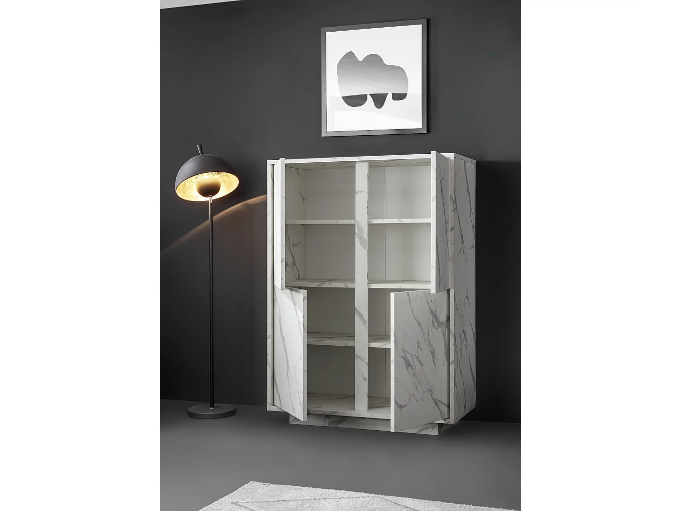 Credenza alta con quattro ante marmorizzate design moderno 92x145 MCL8 marmo chiaro