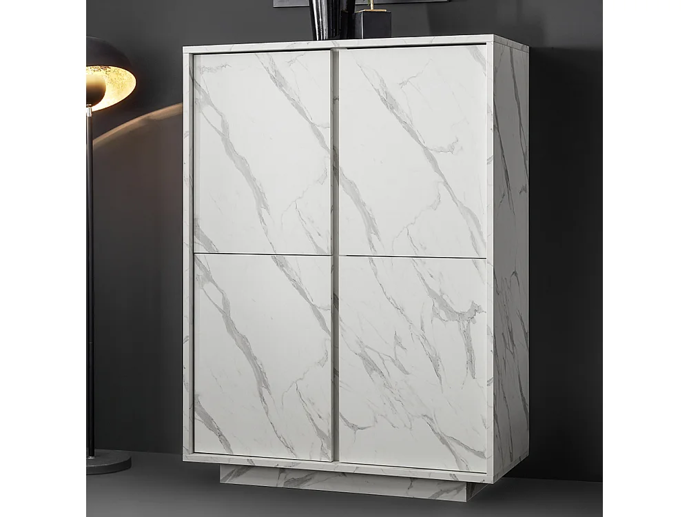 Credenza alta con quattro ante marmorizzate design moderno 92x145 MCL8 marmo chiaro