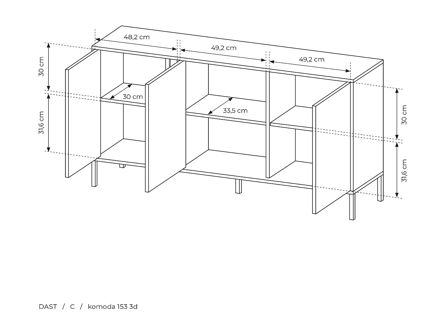 Madia moderna 153x81cm con luce LED 3 ante beige MALK7
