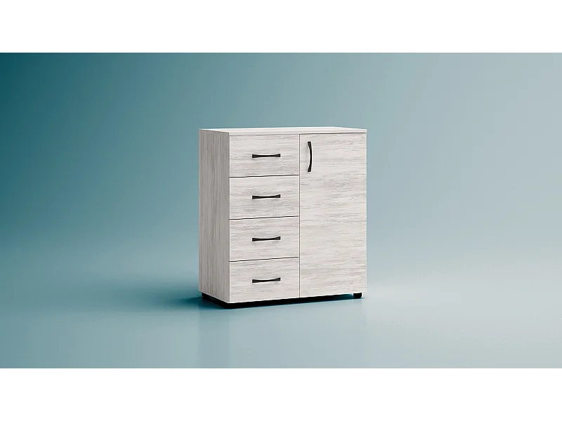 Madia piccola per soggiorno con 4 cassetti e 1 anta, bianco legno MG2