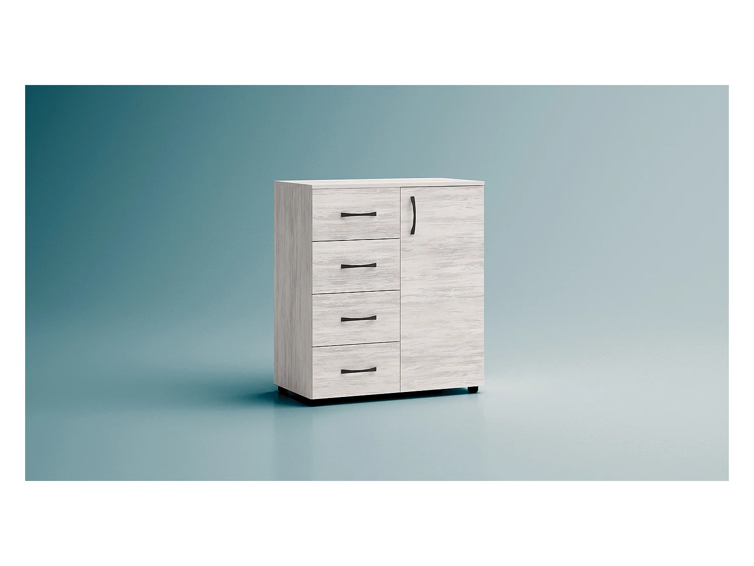 Madia piccola per soggiorno con 4 cassetti e 1 anta, bianco legno MG2