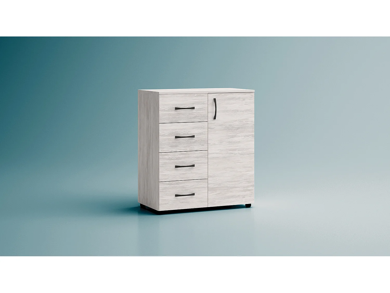 Madia piccola per soggiorno con 4 cassetti e 1 anta, bianco legno MG2