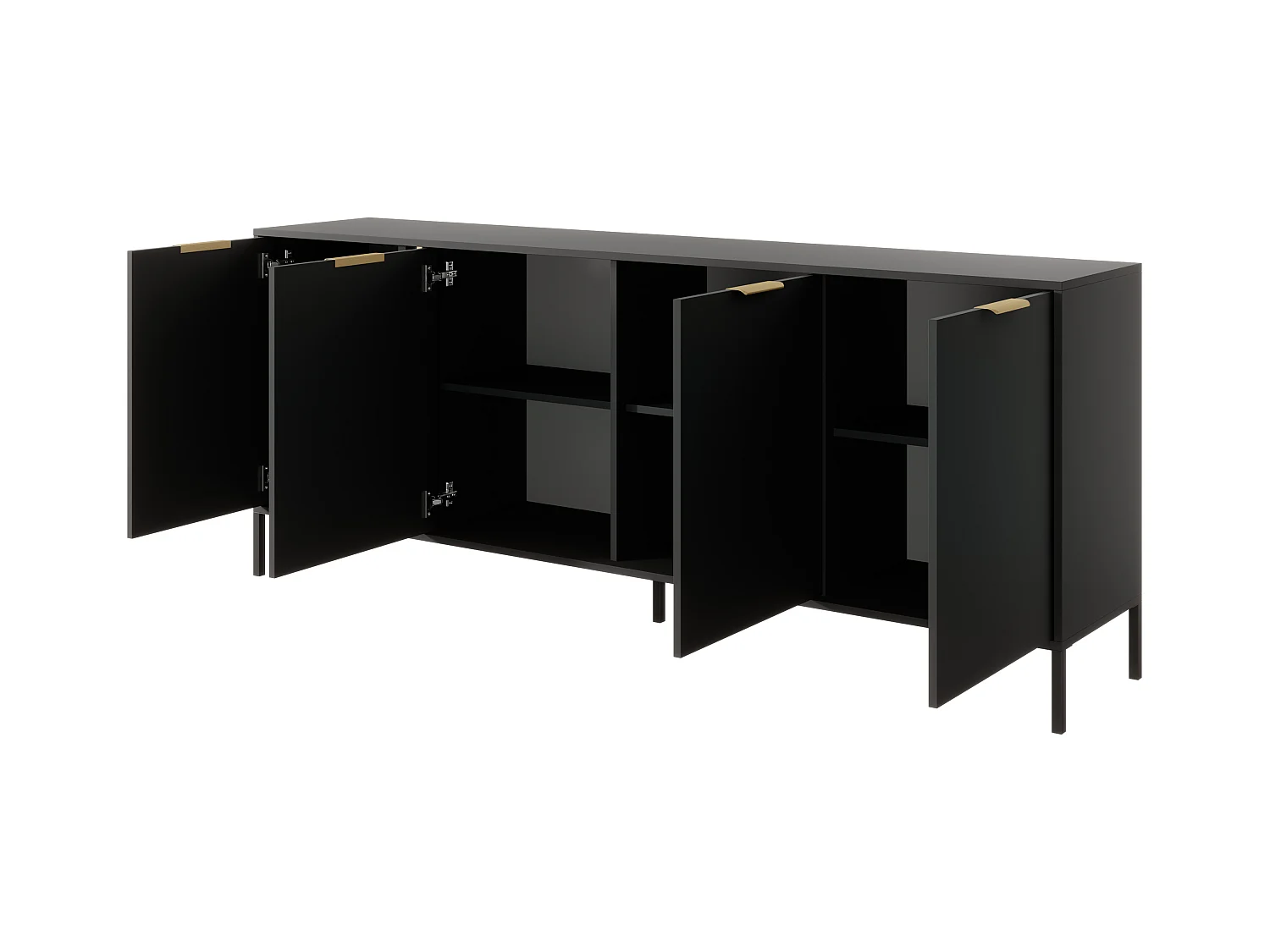 Madia moderna 203x81cm con 4 ante antracite con dettagli oro MALK13