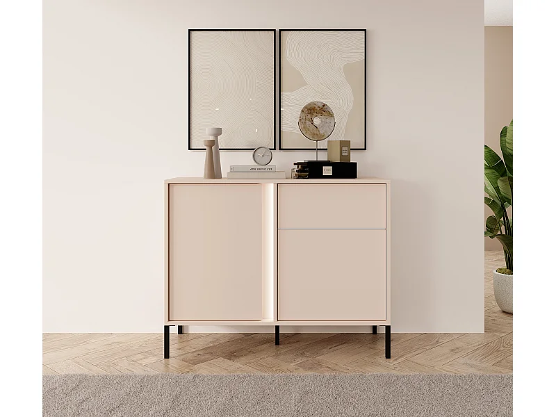 Madia moderna 103x81cm con luce LED 2 ante e 1 cassetto beige MALK8