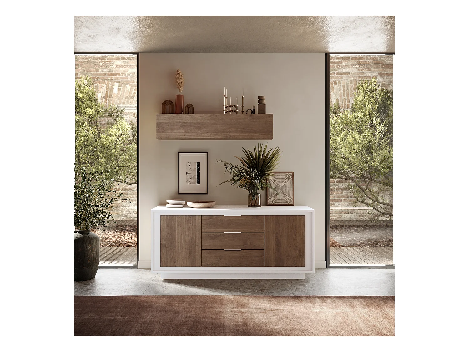 Madia moderna 2 ante 184x80 cm bianco opaco e rovere scuro ML55