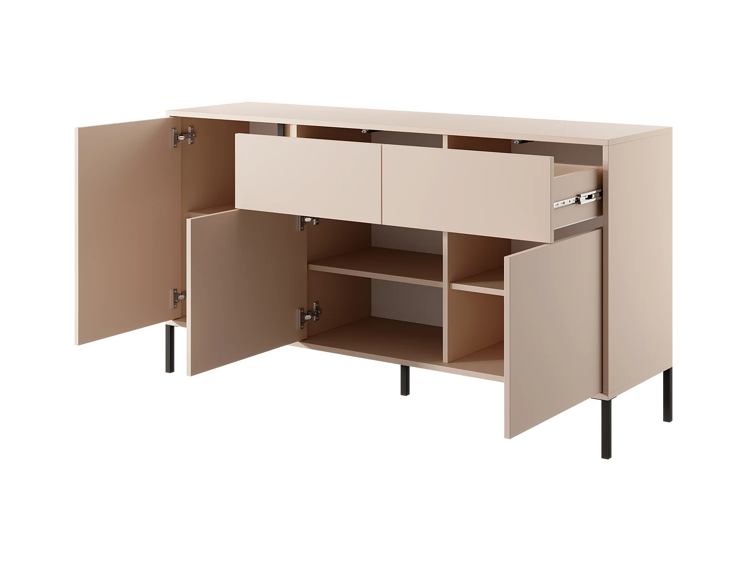 Madia moderna 153x81cm con luce LED  3 ante e 2 cassetti beige MALK6