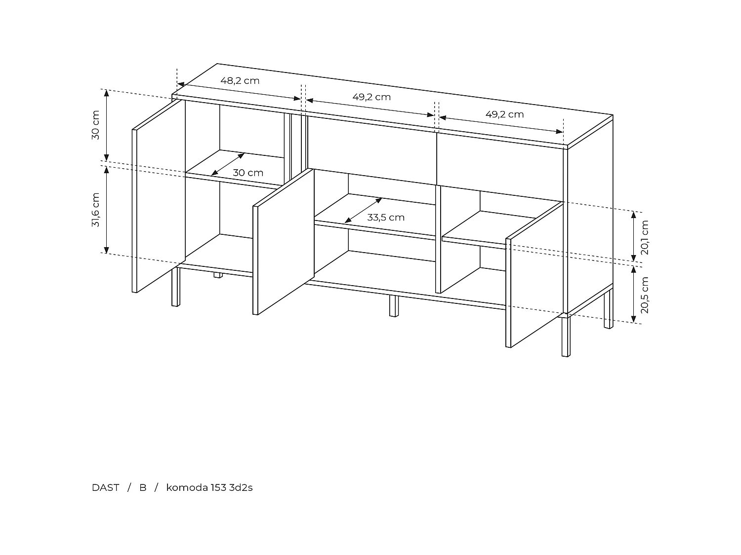 Madia moderna 153x81cm con luce LED  3 ante e 2 cassetti beige MALK6
