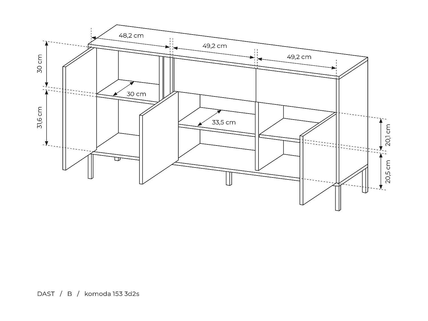 Madia moderna 153x81cm con luce LED  3 ante e 2 cassetti beige MALK6