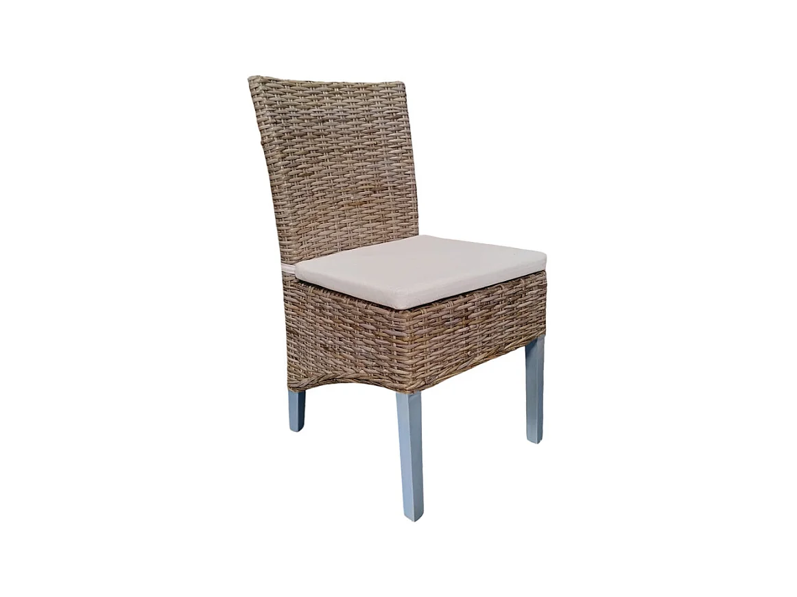 Chaise en kubu naturel tressé et pieds bois gris clair – BORA BORA 2