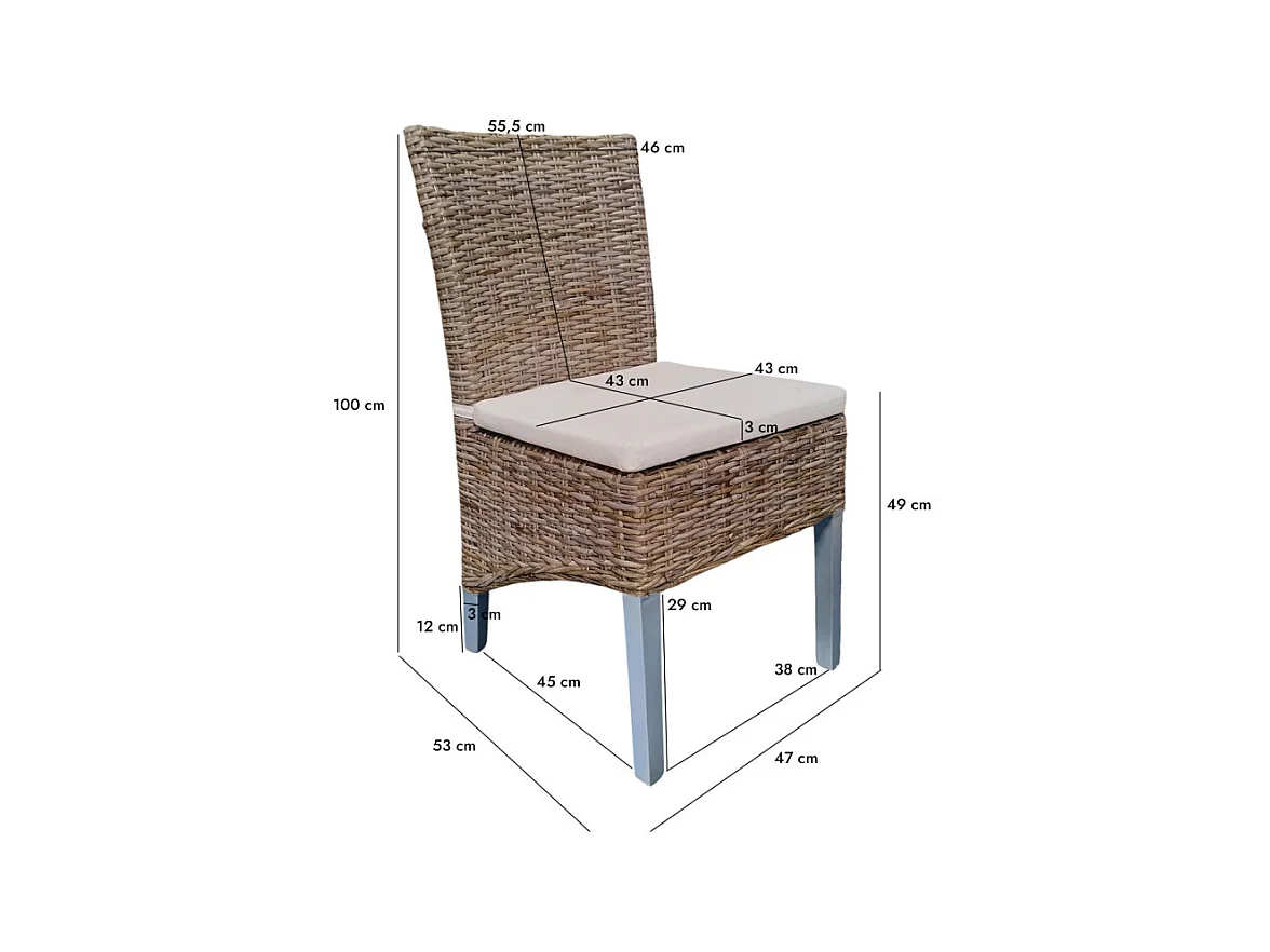 Chaise en kubu naturel tressé et pieds bois gris clair – BORA BORA 2