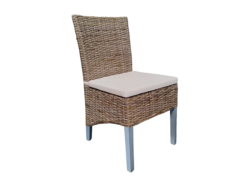 Chaise en kubu naturel tressé et pieds bois gris clair – BORA BORA 2