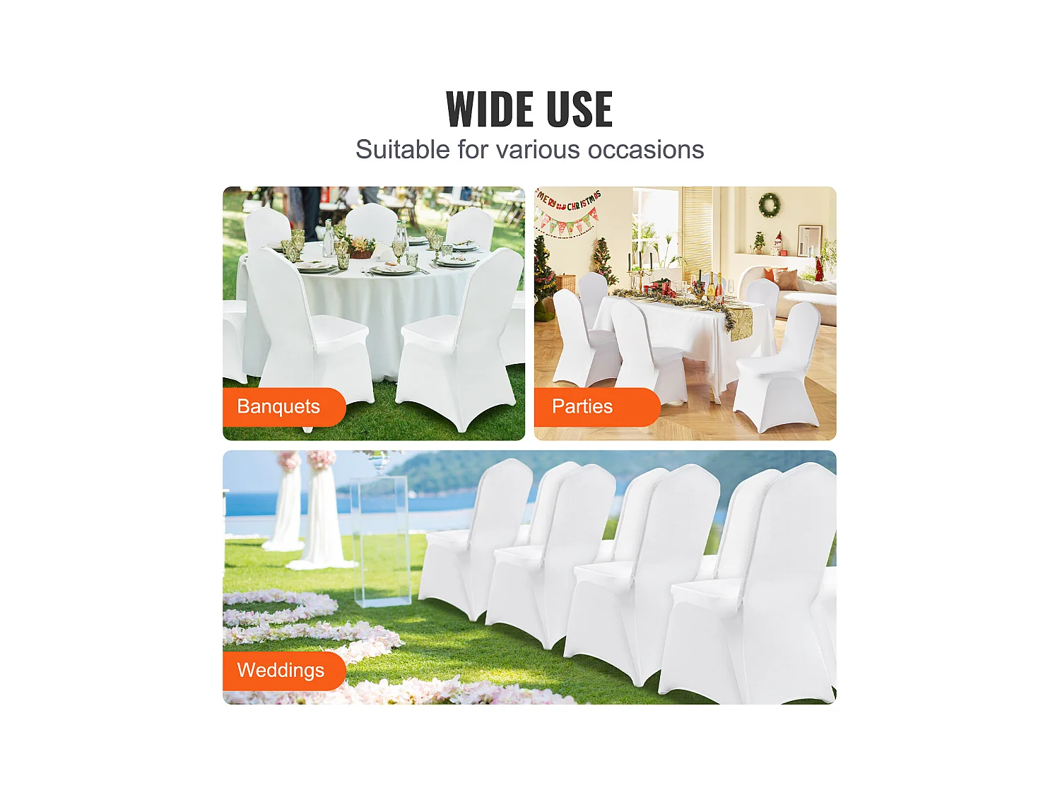 Housses de Chaises Pliantes en Élasthanne Extensible Blanc SucceBuy, Lot de 150 pour Fête de Mariage