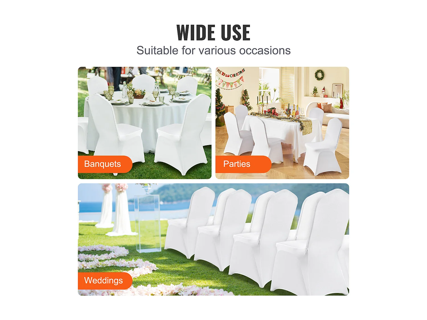 Housses de Chaises Pliantes en Élasthanne Extensible Blanc SucceBuy, Lot de 150 pour Fête de Mariage
