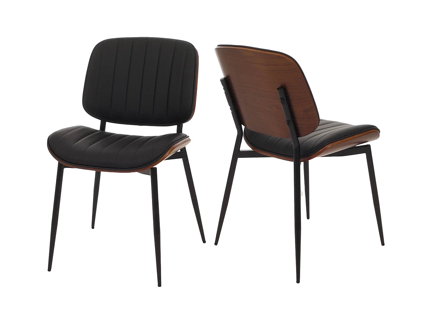 Silla de comedor MCW-O44 (set de 2),  aspecto nogal, negro