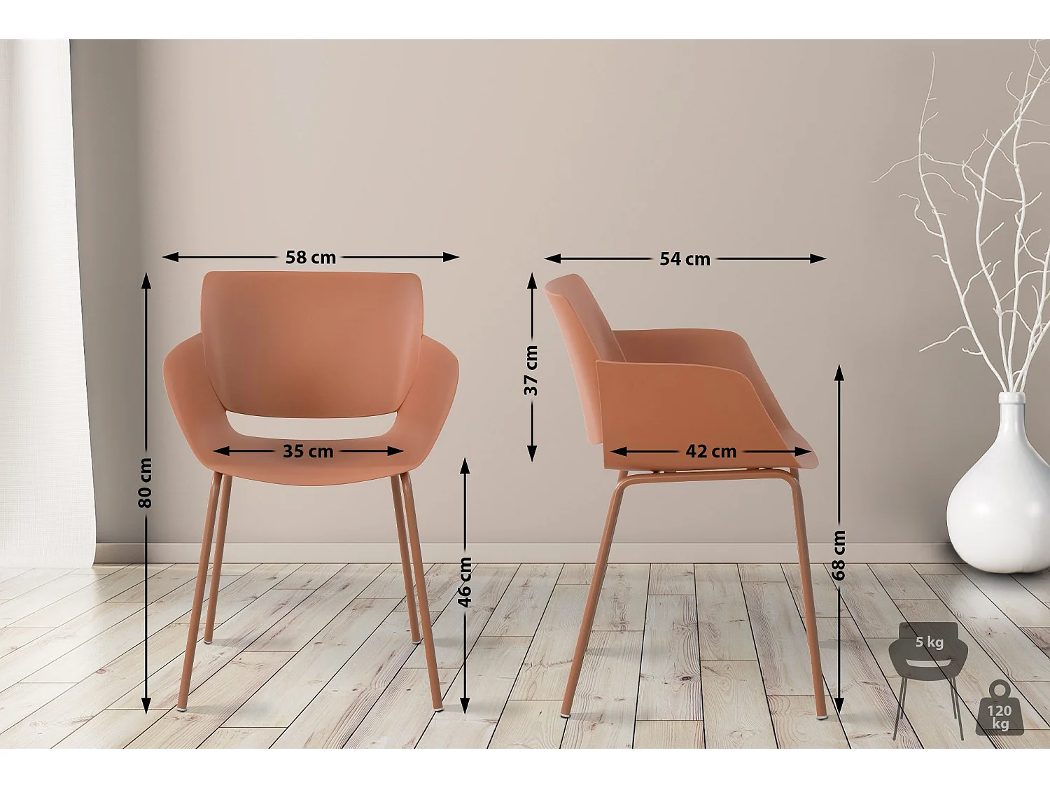 Lot de 2  chaise salle à manger - Plastique - Terre cuite - Alpena