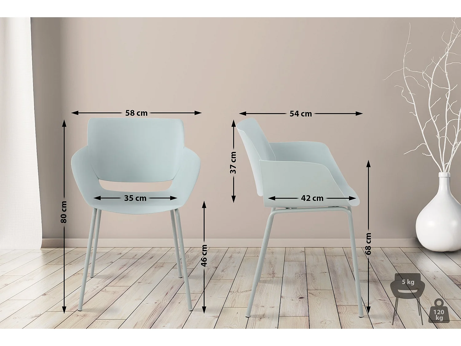 Lot de 2  chaise salle à manger - Plastique - Turquoise - Alpena