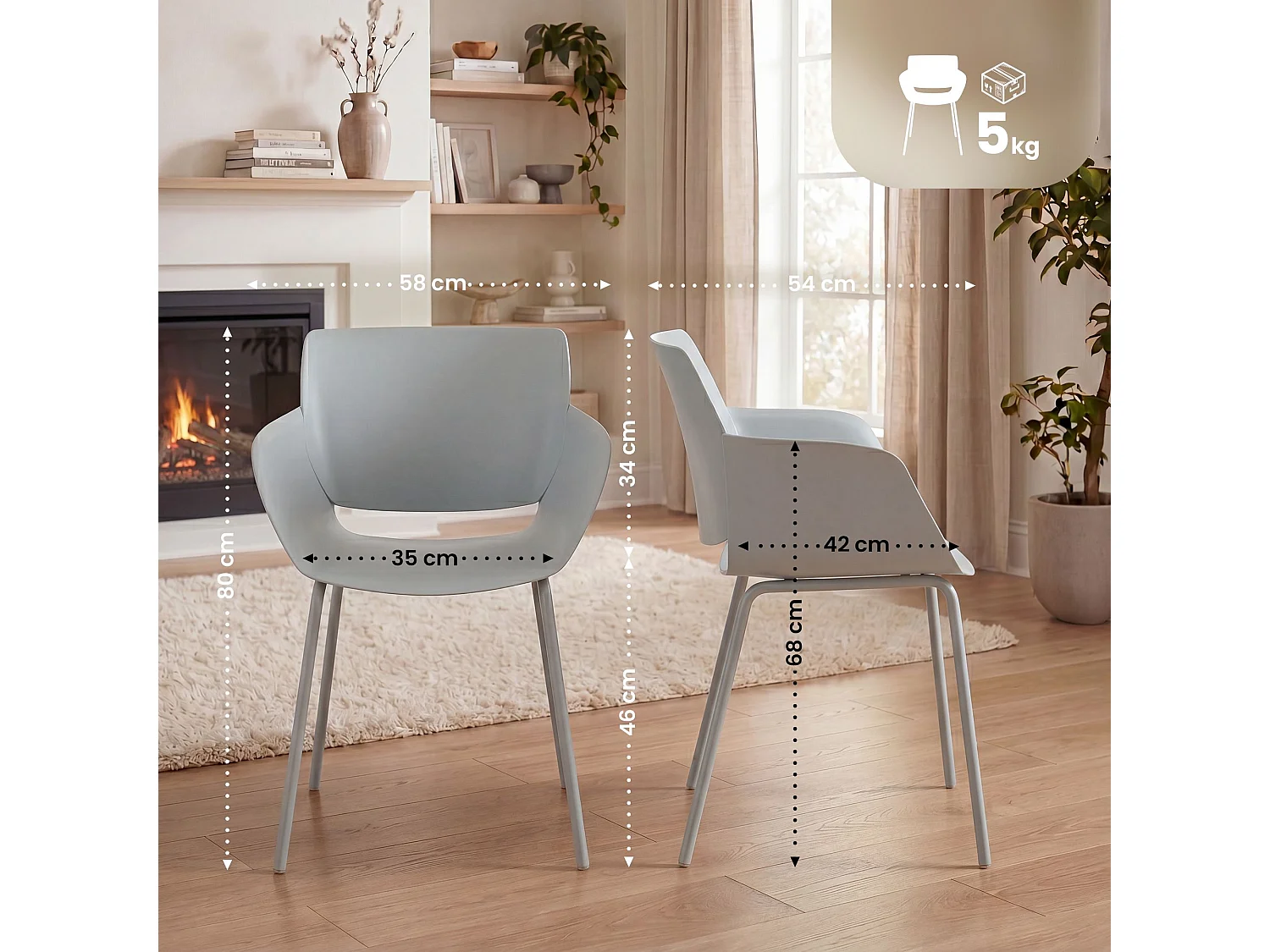 Lot de 2  chaise salle à manger - Plastique - Turquoise - Alpena