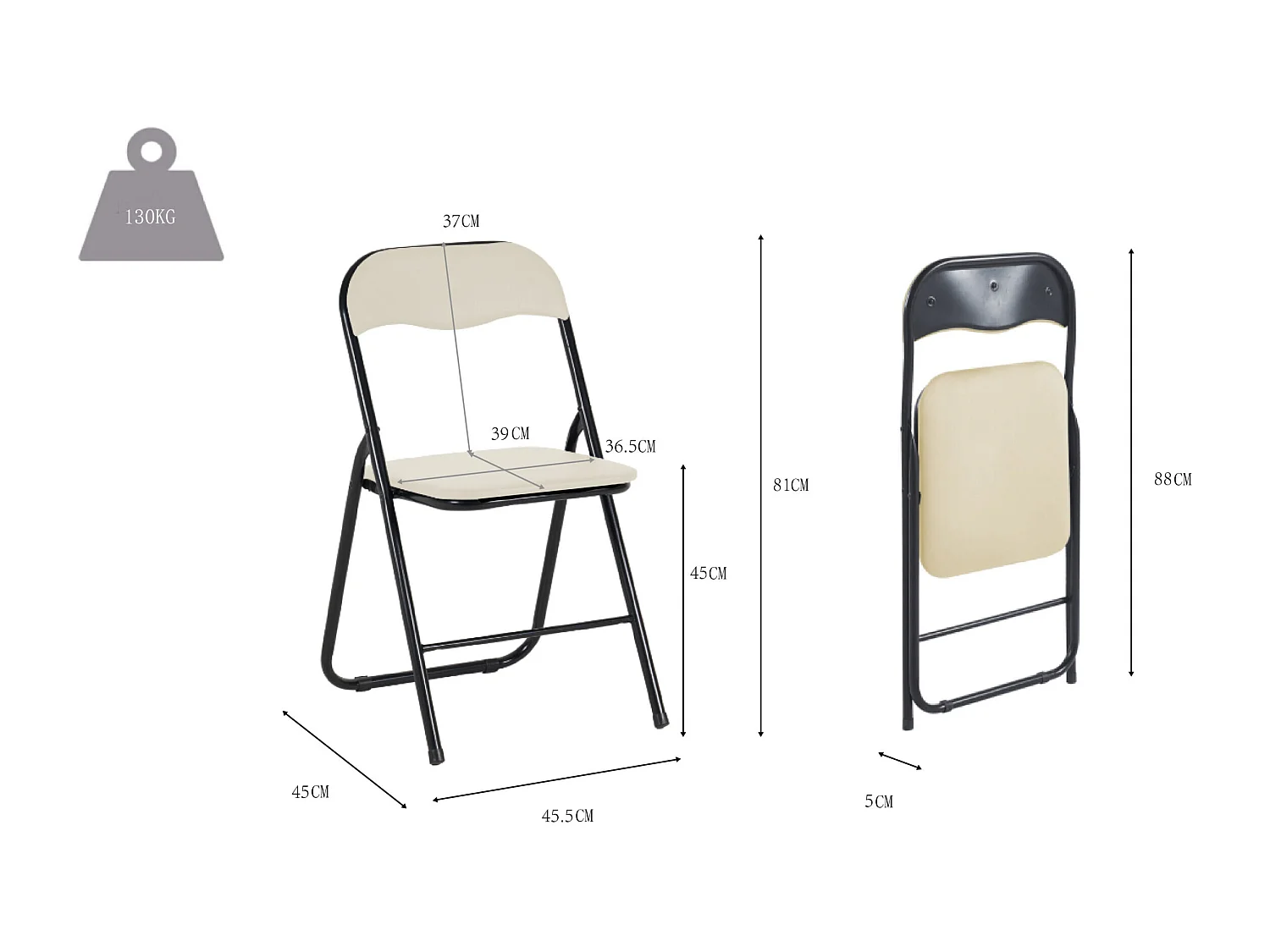 Hooma - Lot de 6 chaises pliantes d'intérieur et confortables en PVC