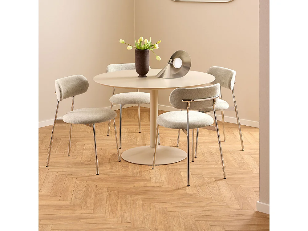 Elli - Lot de 2 chaises en tissu pieds chrome - Beige