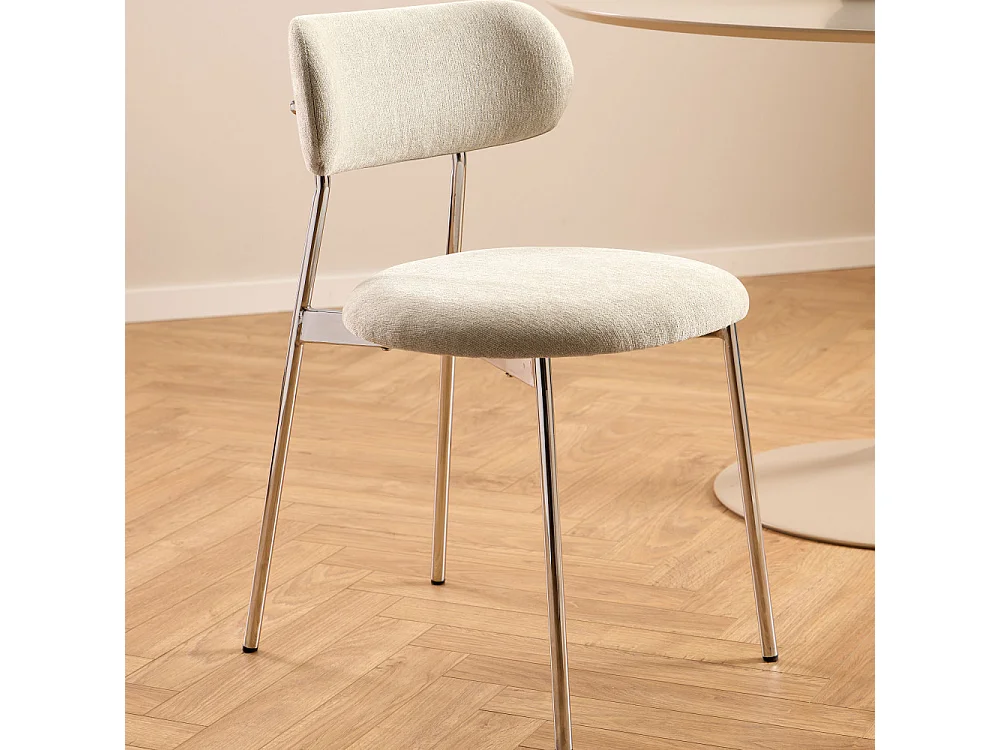 Elli - Lot de 2 chaises en tissu pieds chrome - Beige