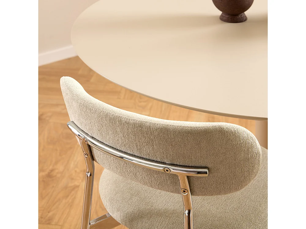 Elli - Lot de 2 chaises en tissu pieds chrome - Beige