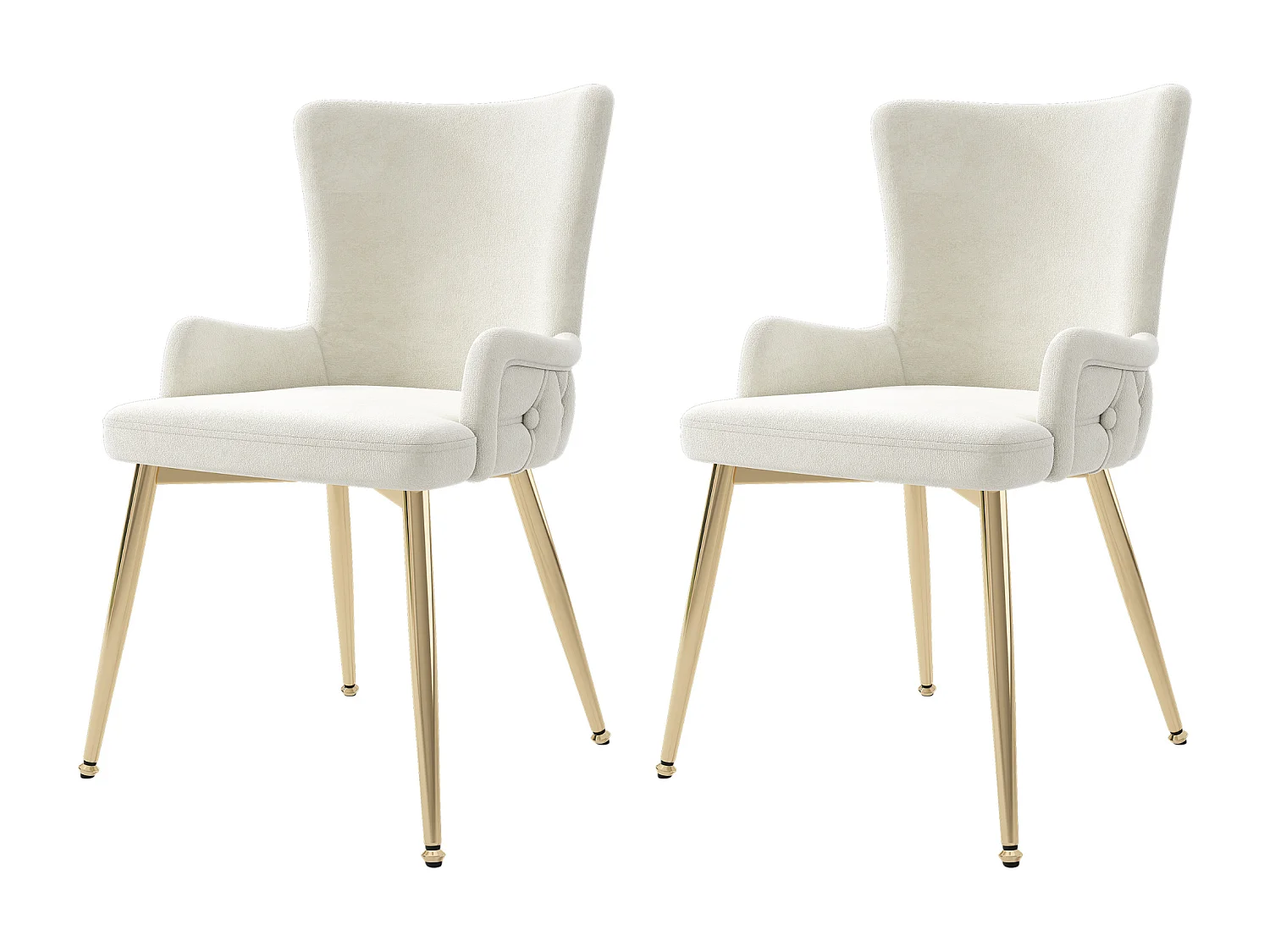 Lot de 2 chaises de cuisine avec accoudoirs, tissu en velours, pieds en métal doré, beige