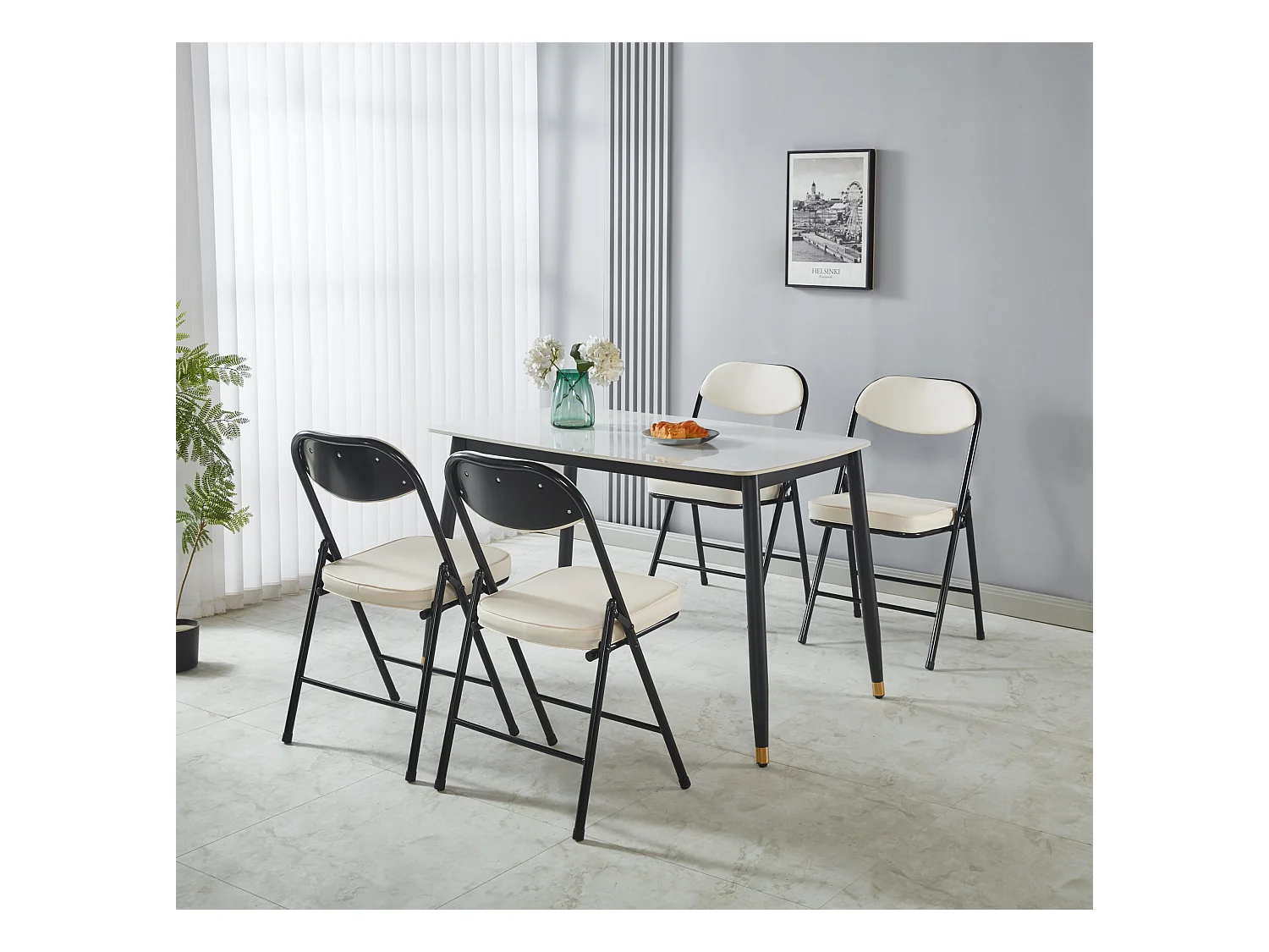 Hooma - Lot de 4 chaises pliantes confortables rembourrées avec coussin en PVC - Beige