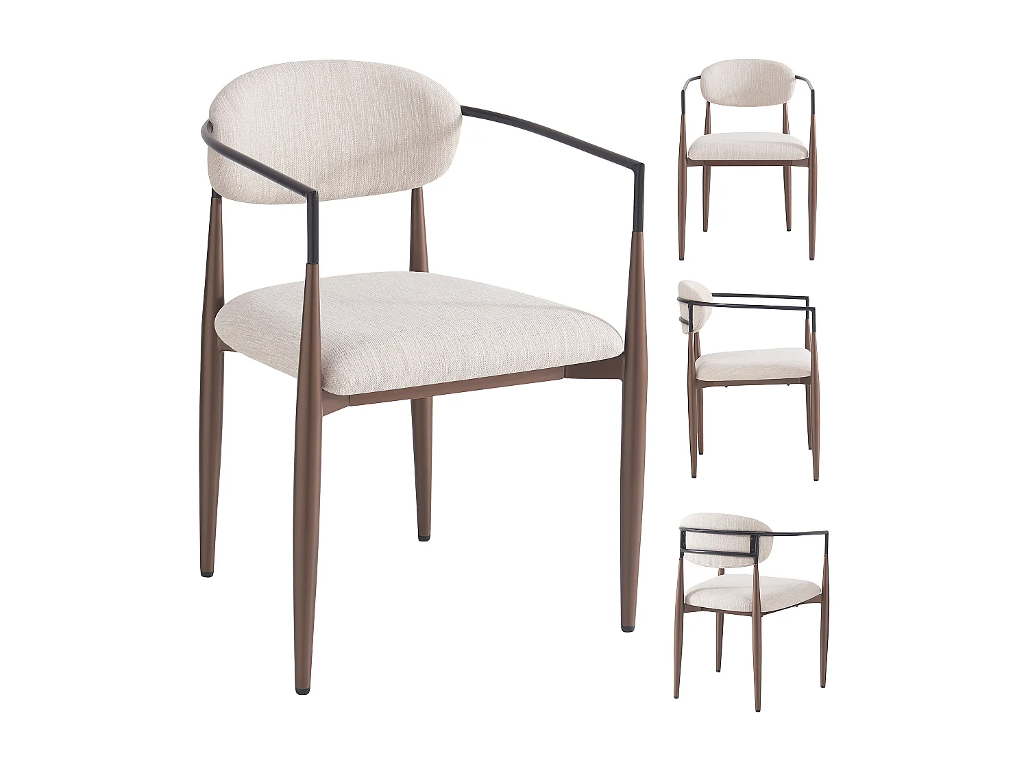 Juego de 4 sillas de comedor - 57 x 60 x 81 cm - silla de maquillaje - patas doradas ajustables - lino - beige