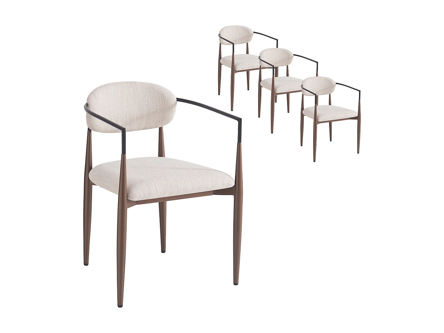 Juego de 4 sillas de comedor - 57 x 60 x 81 cm - silla de maquillaje - patas doradas ajustables - lino - beige