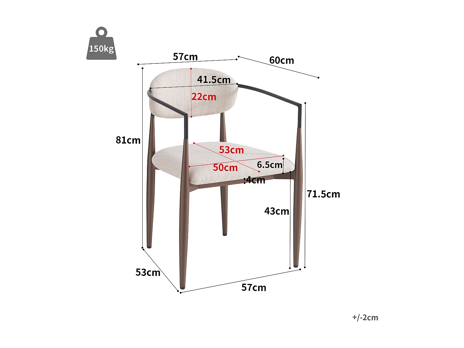 Juego de 4 sillas de comedor - 57 x 60 x 81 cm - silla de maquillaje - patas doradas ajustables - lino - beige