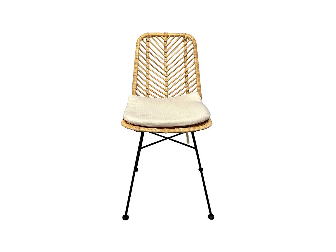 Lot 2 chaises en rotin naturel tressé et pieds métal noir – KANDY 2