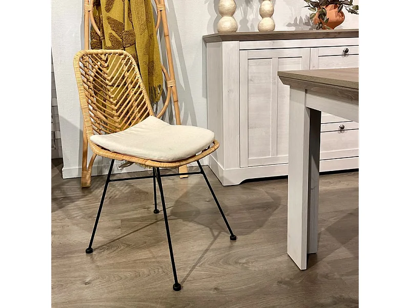 Lot 2 chaises en rotin naturel tressé et pieds métal noir – KANDY 2