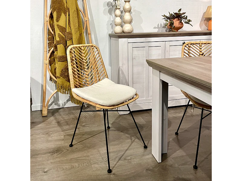 Lot 2 chaises en rotin naturel tressé et pieds métal noir – KANDY 2