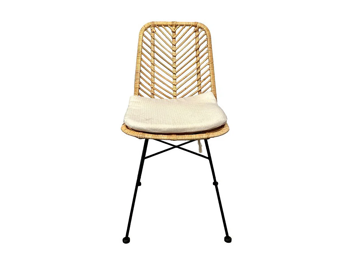 Lot 2 chaises en rotin naturel tressé et pieds métal noir – KANDY 2