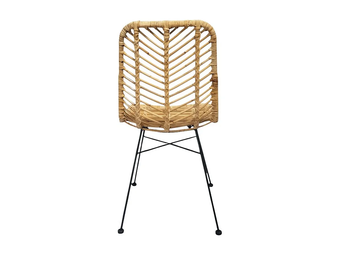 Lot 2 chaises en rotin naturel tressé et pieds métal noir – KANDY 2