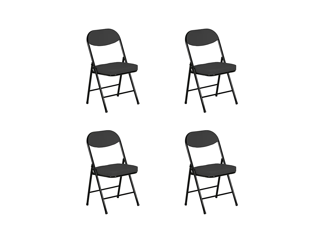 Hooma - Lot de 4 chaises pliantes confortables rembourrées avec coussin en PVC - Noir