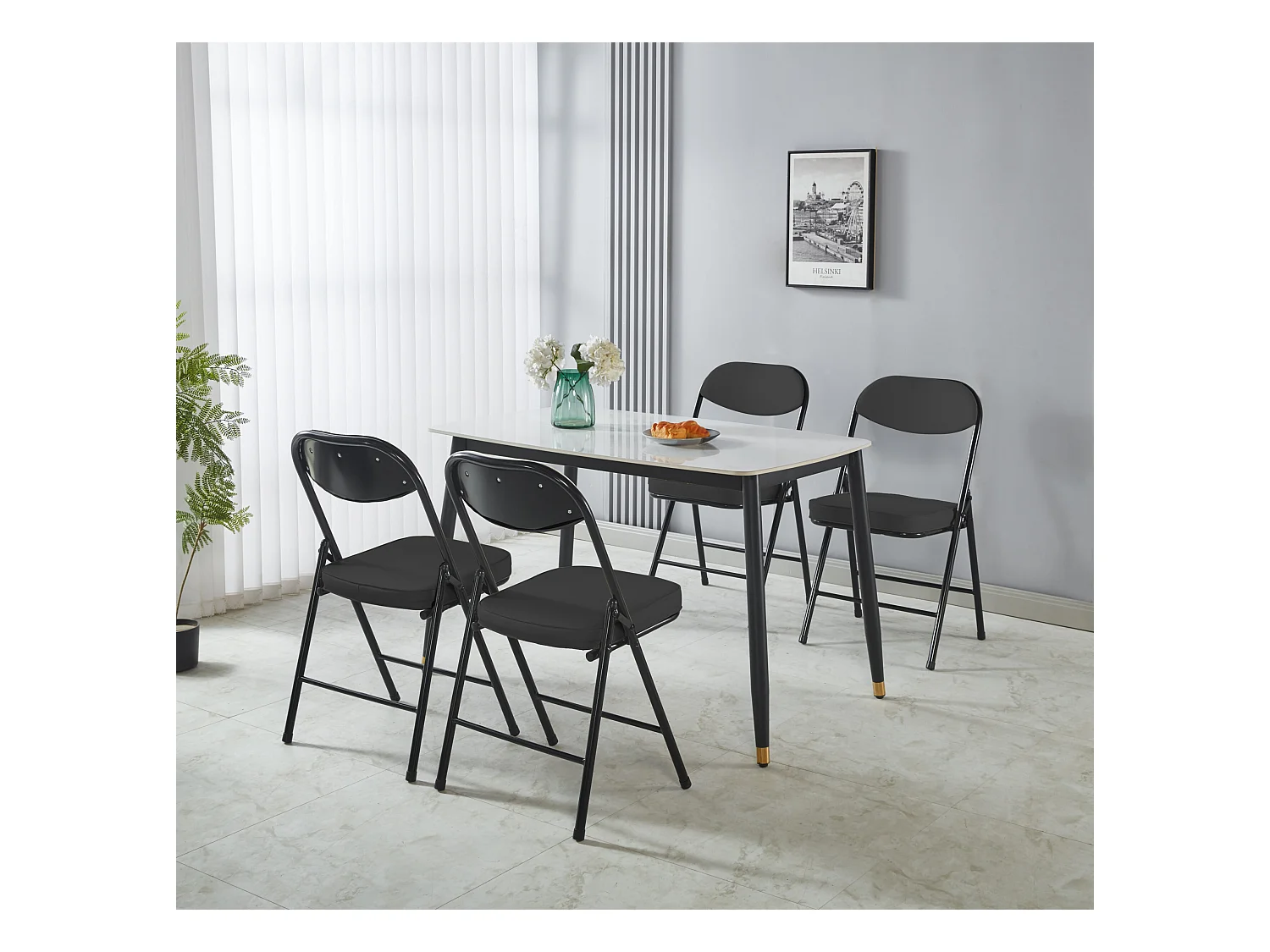 Hooma - Lot de 4 chaises pliantes confortables rembourrées avec coussin en PVC - Noir