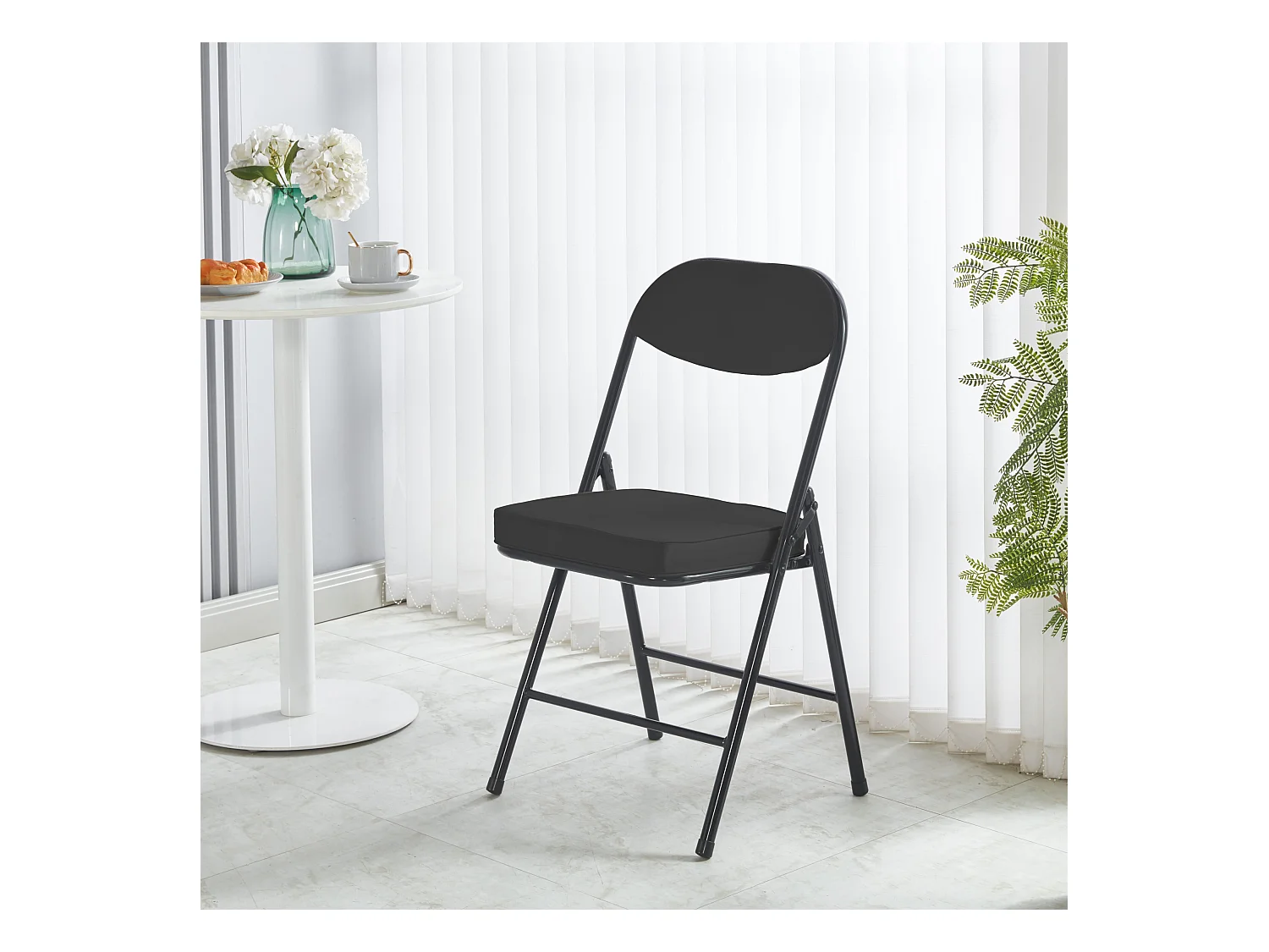 Hooma - Lot de 4 chaises pliantes confortables rembourrées avec coussin en PVC - Noir