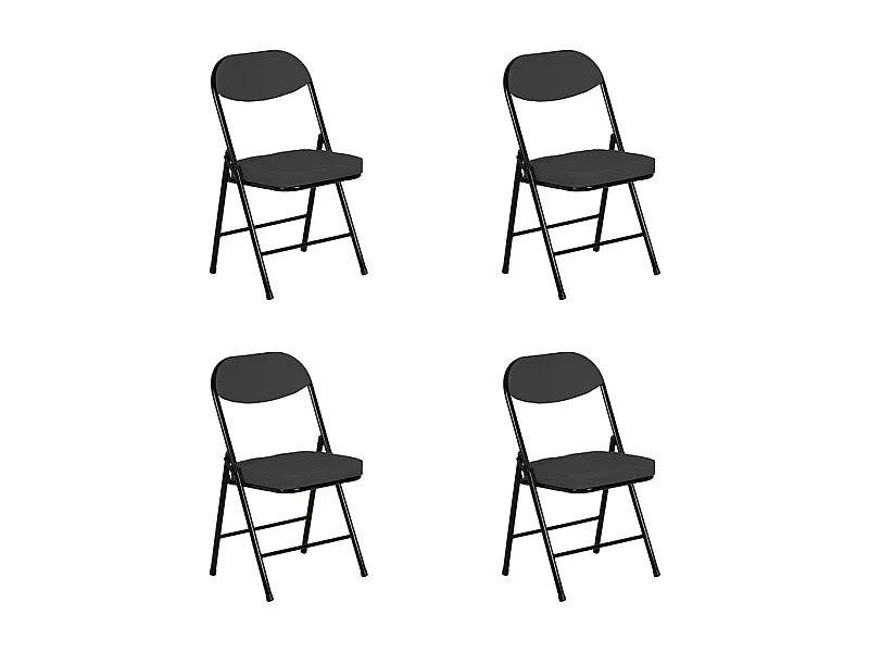 Hooma - Lot de 4 chaises pliantes confortables rembourrées avec coussin en PVC - Noir