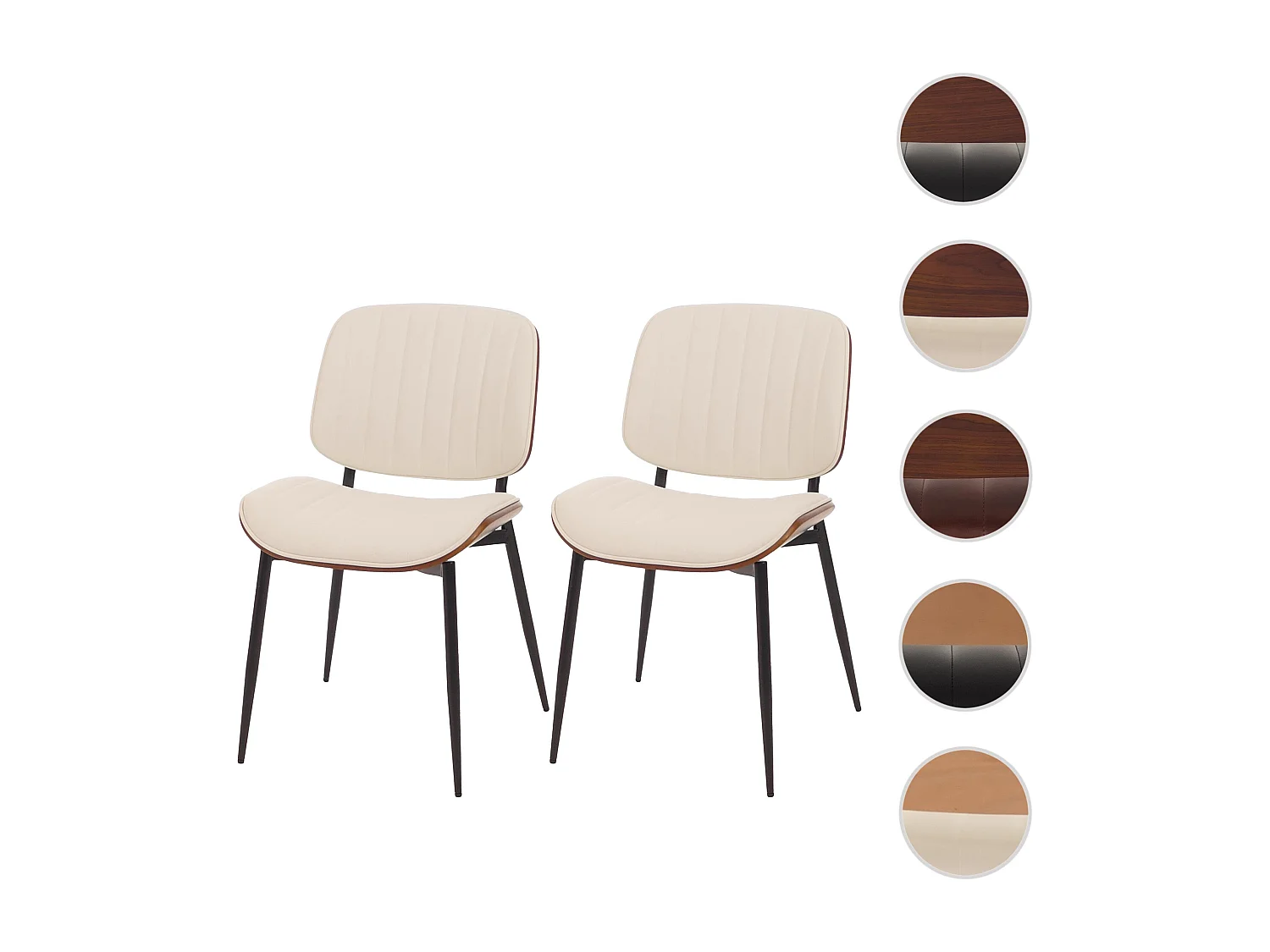 Chaise de salle à manger MCW-O44 (lot de 2),  aspect noyer, blanc