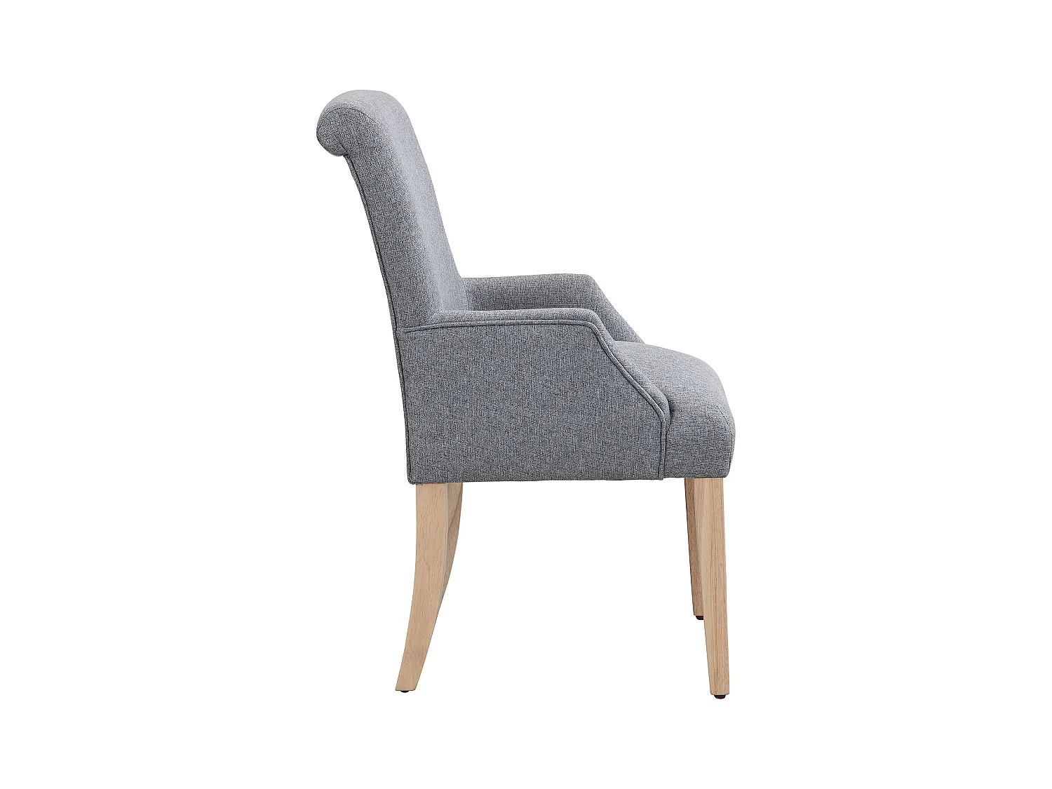 Lot de 2 chaises de cuisine avec accoudoirs, tissu en lin, pieds en bois naturel clair, gris