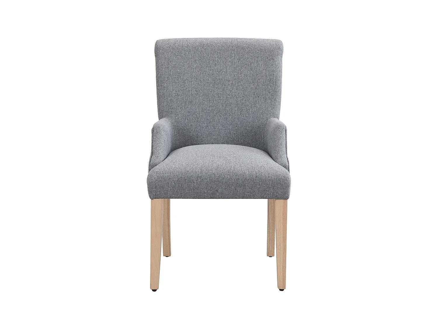 Lot de 2 chaises de cuisine avec accoudoirs, tissu en lin, pieds en bois naturel clair, gris