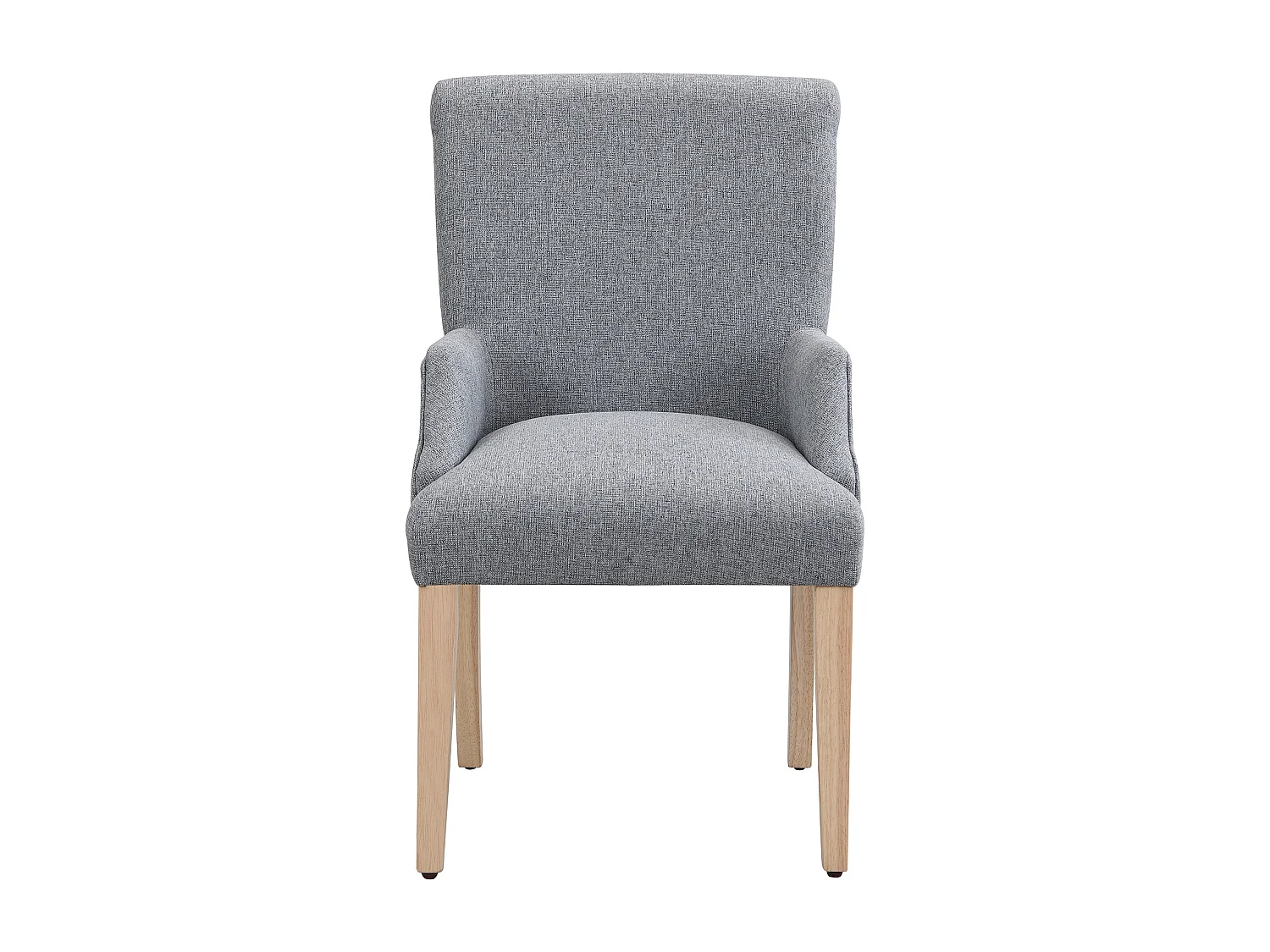 Lot de 2 chaises de cuisine avec accoudoirs, tissu en lin, pieds en bois naturel clair, gris