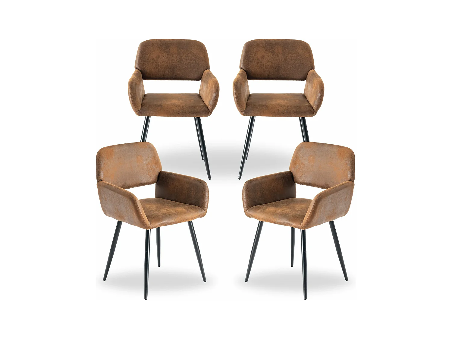 URBAN MEUBLE Lot de 4 chaises de salle à manger style industriel tissu marron rétro pieds noirs