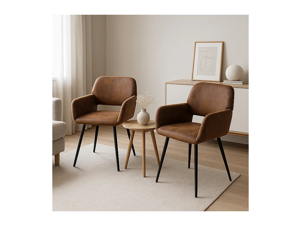 URBAN MEUBLE Lot de 4 chaises de salle à manger style industriel tissu marron rétro pieds noirs