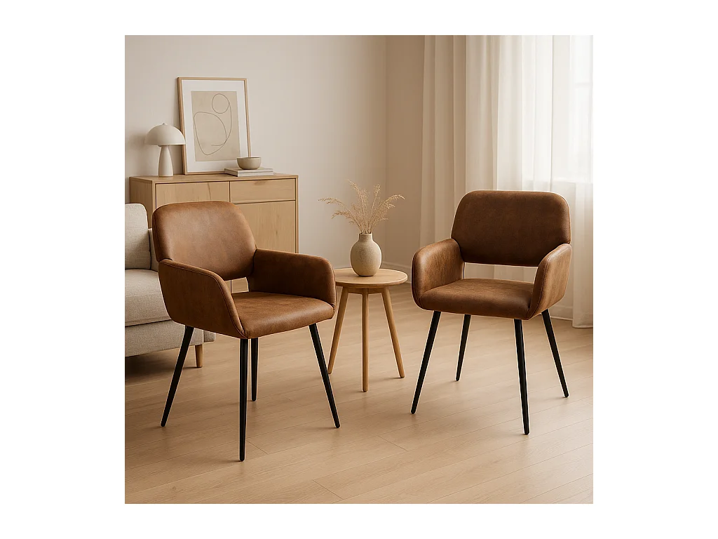 URBAN MEUBLE Lot de 4 chaises de salle à manger style industriel tissu marron rétro pieds noirs