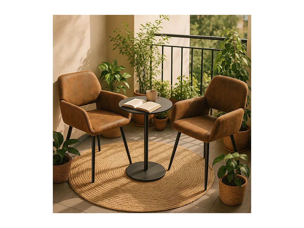 URBAN MEUBLE Lot de 4 chaises de salle à manger style industriel tissu marron rétro pieds noirs