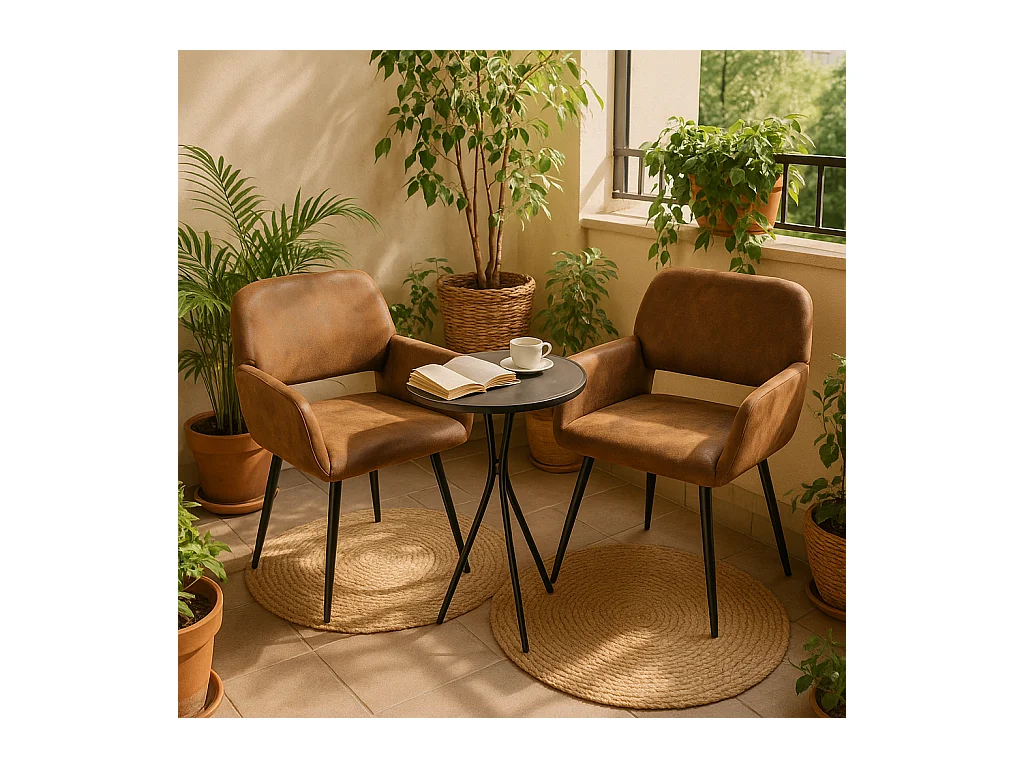 URBAN MEUBLE Lot de 4 chaises de salle à manger style industriel tissu marron rétro pieds noirs